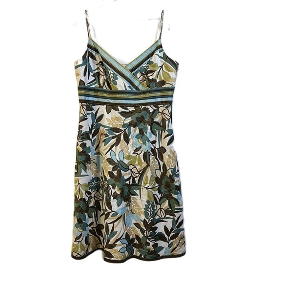 Ann Taylor A Line V Neck Strap Dress Green Floral Size 16 - Picture 1 of 5